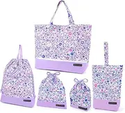 COLORFUL CANDY STYLE NS680400 Kindergarten Entrance Series with Safety Gusset, Set of 5 (Quilted Lesson Bag with Gusset, Reflector), Water Repellent, Lightweight Type, Airy Shower with Flower Pattern