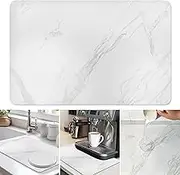 Dish Drying Mat Coffee Bar Mat for Kitchen Counter, Absorbent Dish Rack Pad Hide Stain with Non-slip Rubber Backed Coffee Accessories Fit Under Espresso Machine Maker White Marble 22.83"x14.96"