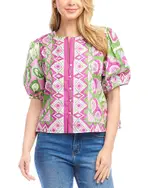 Karen Kane Puff Sleeve Button Front Top