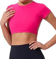 [Generic] Short Sleeve Yoga Crop Top,Short Sleeve Crop Top | Open Back Crop Tops for Women - Slim Fit Casual Top, Workout Shirt, Backless Shirts Pair
