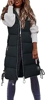 JMMSlmax Women's 2023 Autumn Reversible Vests Sleeveless Fleece Jacket Long Warm Winter Coat Outerwear Zip Hoodie Pockets, A2-Black, XXX-Large, A2 black, 3X-Large