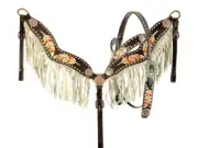 Painted Feather Browband Headstall & Fringe Breast Collar & Reins NEW
