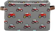 Cute Cartoon Red Tractors Gray Closet Fabric Bin, Collapsible Rectangle Cloth Storage Bin, Set of 2