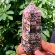 280G Natural rose Quartz Obelisk Crystal Wand Point Rose Tower Reiki Energy