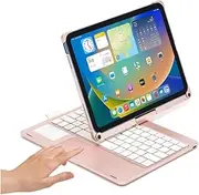 HENGHUI 360° Rotatable Touch Keyboard for iPad A16 2025 (11th Gen,11")/ iPad 10th Generation 2022 10.9 inch Backlight Keyboard Built‑in Trackpad, Bluetooth Foldable Keyboard Cover (Rosegold)