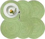 Round Placemats Set of 6, Washable Round Braided Place Mats, Suitable for Kitchen Dining Tables, 15" Heat Resistant Table Mats - Green