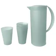 5pc 1.5L Frosted Plastic Pitcher Jug/280ml Water/Juice Drinking Cup/Mugs Set GRY