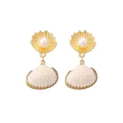 Culturesse Mercy 5cm Shell Drop Earrings Fashion For Pierced Ears Golden Beach