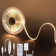 Clearhill Remote Dimmer COB 320LED Strip Lights with 12V Power Adapter,16.4FT/5M,Warm White 3000K,320LEDs/M,8mm Width,CRI90,Electroplated Double-Sided Panel,10W/M,IP20,for Indoor Decoratio