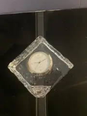 Orrefors Sweden Clear Glass Ice Block Desk Clock Vintage Made In Sweden