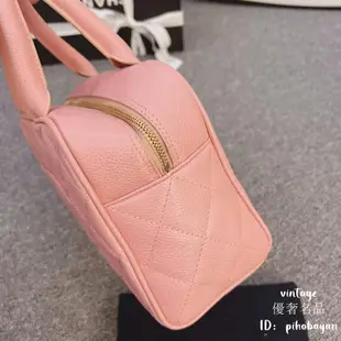 CHANEL 香奈兒 粉色 荔枝皮 保齡球包 手提包