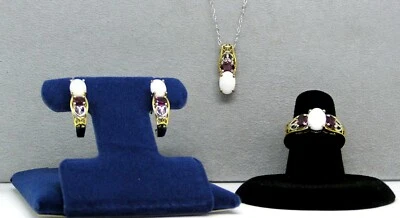 Australian Opal & Rhodolite Garnet Necklace, Earrings & Ring Size 6 Jewelry Set