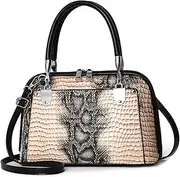 [NICOLE & DORIS] Retro Handbag for Women Classic Crocodile Crossbody Bag PU Leather Shoulder Bag Top Handle Bags with Two Zippers