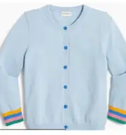 J. Crew Light Blue Casey Cardigan w/Striped Cuffs - Size 10-11 L