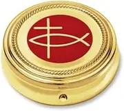 Ichthus Cross Pyx Hospital Communion Church for Hosts Gold P Catholic Religious