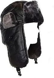 [GFM] Mens Ushanka Faux Leather Russian Trapper Hat (E29-99)(L/XL 60-61cm), Black, One size