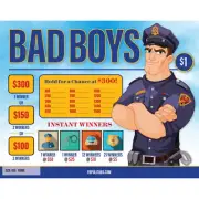 BAD BOYS 1 POINT/250P 850 PULL TAB CARD TICKETS 3 SEALS POLICE PARTY BAR GAME