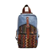 Men Women Casual Ethnic Style Canvas Genuine Leather Backpack