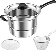 Stainless Steel Pot with Visible Lid and Handle Multifunctional Steamer Pot with Deep Fry Basket Practical Pasta Pot with Steamer Rack for Cooking Gravies Silver