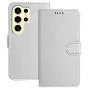 Case Cover For Samsung Galaxy S24 Ultra Leather Case Wallet Stand Solid Color Anti Drop Phone Cover Silver