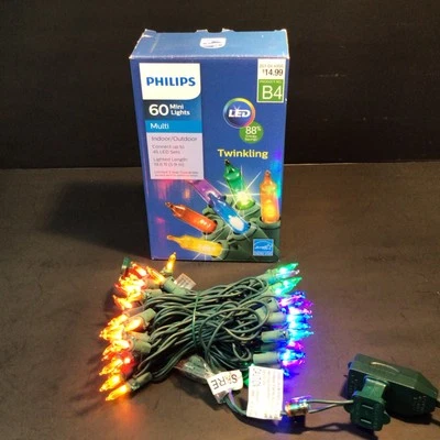 NEW Philips 60 Multi Color LED Mini Lights on Green Wire, Twinkling, Christmas