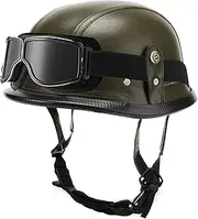 Vintage Motorbike Half Helmet Leather Half Face Helmet with Goggles Lightweight Skull Hat Half Helmet for Adult Men Women Cruiser Motorcycle DOT/ECE Approved