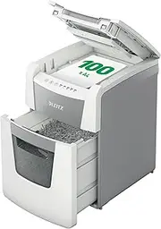 Leitz IQ Autofeed Small Office Micro Cut Paper Shredder P5, Automatic, 100 Sheet, 34 Litre Bin Capacity, White, 80120000