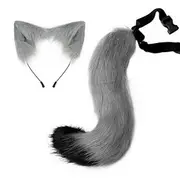 Adjustable Fox Ears Headband Fox Tail Set Cosplay Girl Plush Furry Cat Ears with Ribbon Bell Anime Faux Fur Fox Ears Hairband Headbands Carnival Cosplay Costum