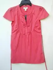 NWT Ann Taylor LOFT Salmon pink pleated flutter sleeve women's shirt Blouse Top