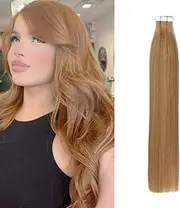 Saisifen Honey Blonde Tape in Human Hair Extensions 20pcs 50g/Pack Invisible Tape ins 27# Straight Extension 24 inches