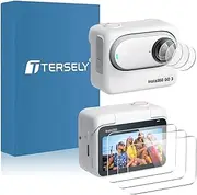 【3+3 Pack】T Tersely Tempered Glass Screen Protector for Insta360 GO3 Action Camera, with 3 Pack Camera Lens Protector, HD Ultra Clear Guard Film for Insta 360 Go 3, 9H Hardness