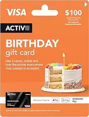 $100 Activ Visa Birthday Gift Card - Delivered by mail (plus $5.95 Purchase Fee)