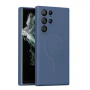 For Samsung Galaxy S21 Ultra MagSafe Magnetic Silicone Silky Soft Touch Full Protective Anti Scratch Case Cover (Navy Blue)