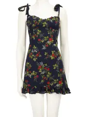 Navy Floral Sleeveless Mini Dress