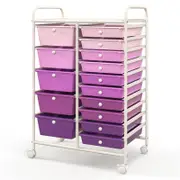 Costway 15-Drawer Rolling Storage Cart File Organizer Trolley Purple