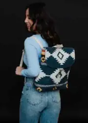 PANACHE APAPREL NAVY, WHITE & YELLOW AZTEC BACKPACK (WOVEN 414) BRAND NEW!!
