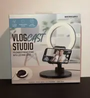 Merkury Vlog Cast Studio Kit - Foldable Phone Stand with LED Ring Light