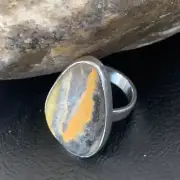 Bumble Bee Jasper Navajo Sterling Silver Ring Size 8 Adjustable 11544