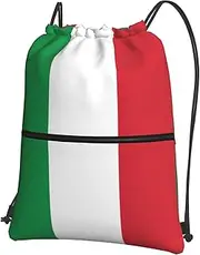 EdWal Italian Flag Print Drawstring Backpack Gym Bags Sports Bags With Zipper Pocket For Travel Beach, Black, One Size