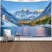 YISURE Snow Mountain Lake Landscape Colorado Tapestry for Bedroom, Tibet Nature Scenery Wall Tapestry Hanging for Living Room Home Decoration (91x60 Inch)