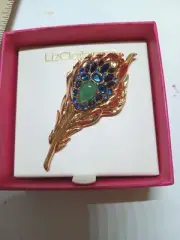 liz claiborne brooch pin Peacock Feather Enamel And Stone