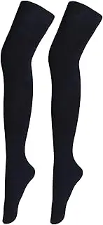 [Bestjybt] Women Thigh High Socks Cotton Warm Over the Knee Socks Long Knee High Boot Stockings Leg Warmer, Black, One Size