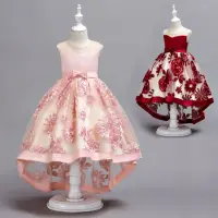 在飛比找momo購物網優惠-【橘魔法】立體繡夢幻前短後長小禮服 (連身洋裝 童裝 兒童 