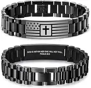 [VNOX] Cross Bracelet for Men - Bible Verse Stainless Steel Mens American Flag Bracelet Birthday Gift Ideas First Communion Confirmation Baptism Christian Easter Gifts for Men Teen, American Flag-Psalm