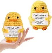 Handmade Crochet Duck Doll with Positive Message Card, 2-Piece Set, Emotional Support Knitted Duck