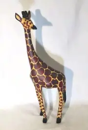 Handcarved And Painted Wooden GIRAFFE Statue made In KENYA (11.5 In H & 3 In W)