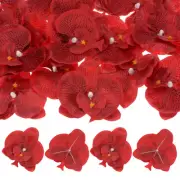 20Pcs Silk Faux Artificial Orchid Flower Heads Petals Decor 3.54", Red