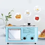 Multifunction 3-in-1 Electric Breakfast Machine, Toaster Oven Griddle Electric Bread Grillwith Timer Compact Design Griddle Removable Crumb Tray (Color : Blue)