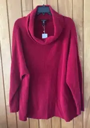 New Eileen Fisher Organic Cotton Chenille Turtle Neck Sweater 1X Ruby Red
