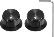 uxcell 2Pcs Aluminium Potentiometer Knobs 1/4" Volume Tone Control Top Hat Knobs with L-Type Hexagonal Wrench for Guitar Instruments Audio Mixer Amplifier Black